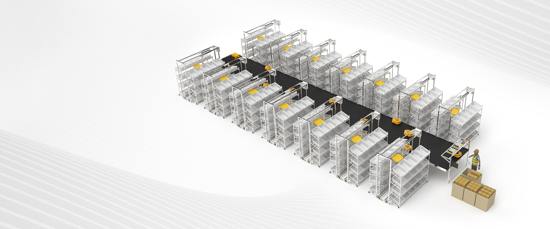 3D-Sort multi-level sorting system with racks, lanes and mobile sort units