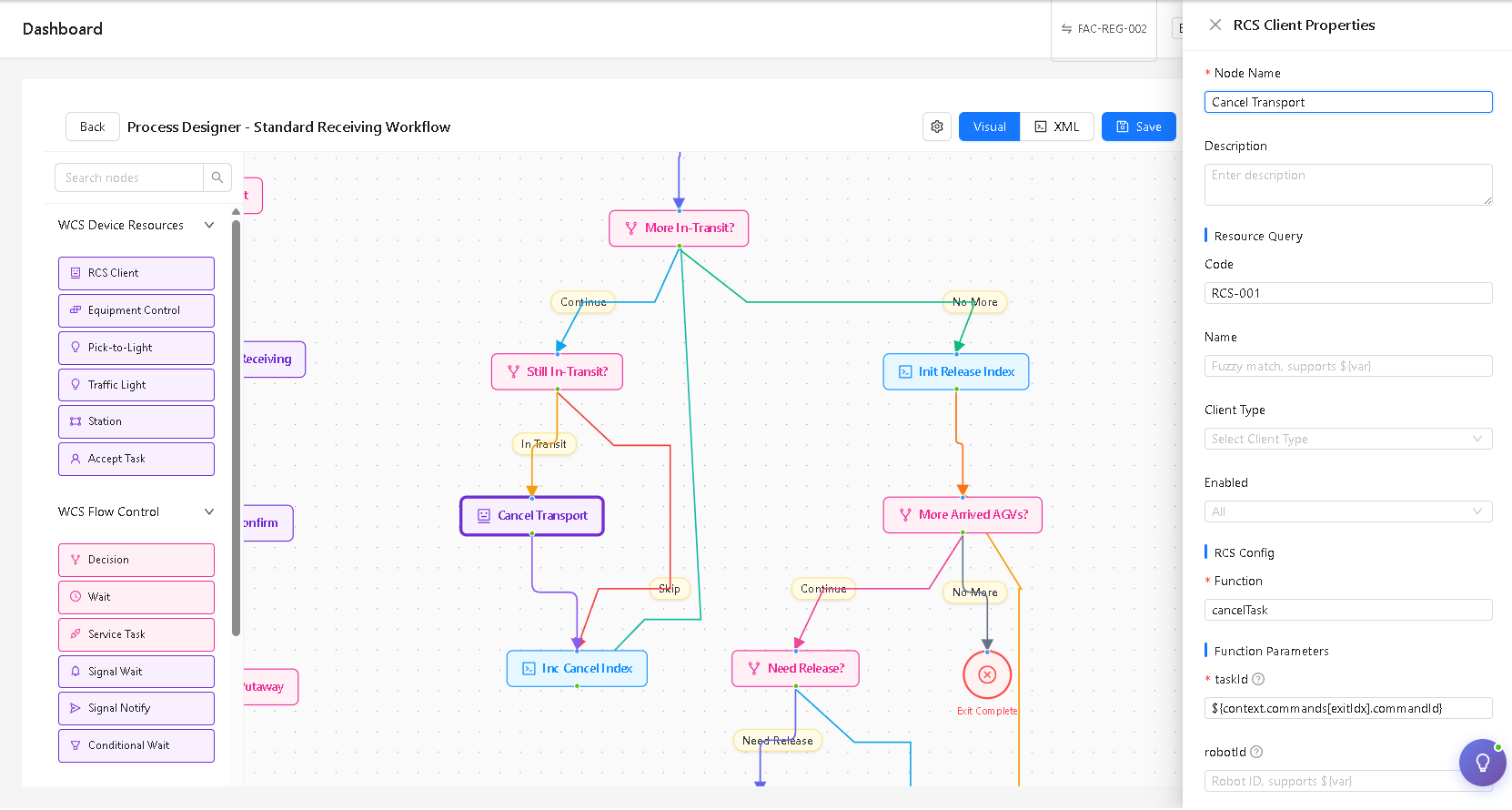 OrbiFlow Process Designer with RCS client properties